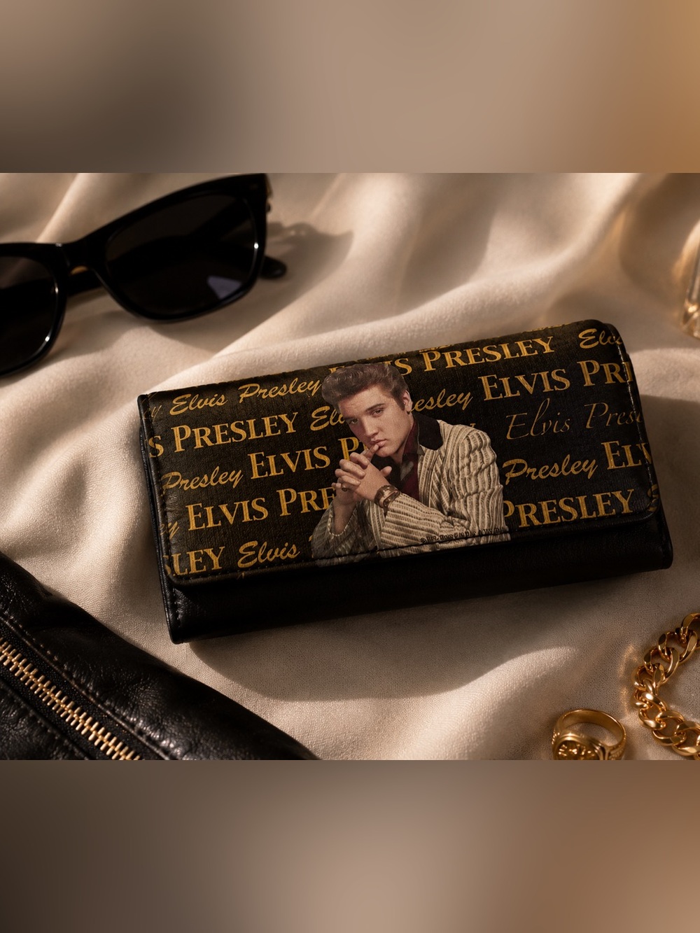 Elvis Presley Black and Gold Wallet